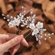 2 Pack Flower Bride Wedding Hair Pins Silver Rhinestone Bridal Hair Pieces