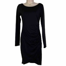 Leith Sheath Dress Womens Small Long Sleeve Knee Length Ruched Lightweight Black