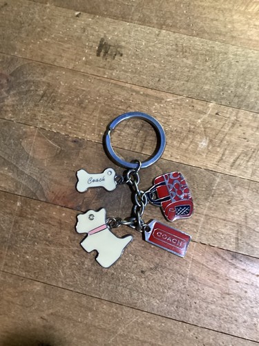 Coach Scottie Dog White and Pink Metal Key Chain/Metal Charms