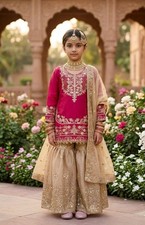 KIDS GIRLS SHARARA SUIT PLAZZO SUIT EID DESIGNER WEAR INDIAN PAKISTANI READYMADE