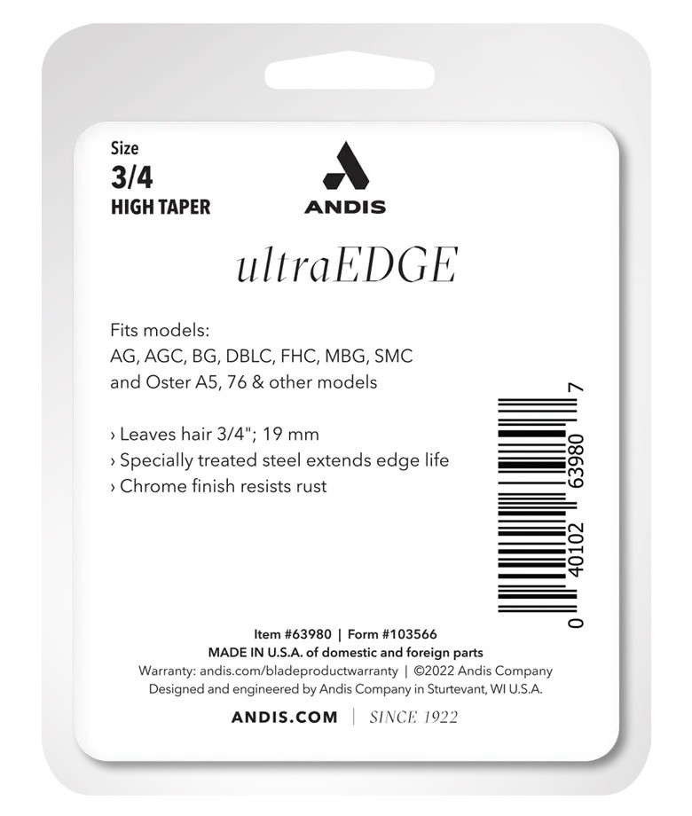 Andis Professional UltraEDGE Detachable Blade Size 3/4 High Taper 19mm Brand New