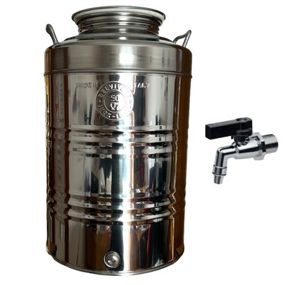 FASSBEHÄLTER 50 LITER EDELSTAHL 18/10 BELVIVERE MIT GRIFFEN UND WASSERHAHN
