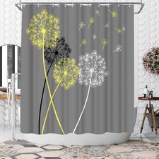 Dandelion Shower Curtain Yellow and Grey Shower Curtain Bathroom Decor Polyes...