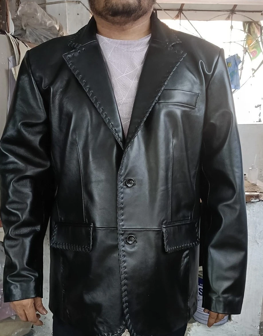 Elegant Handmade Men's Black Leather Blazer 100% Real Lambskin SlimFitCoatBlazer
