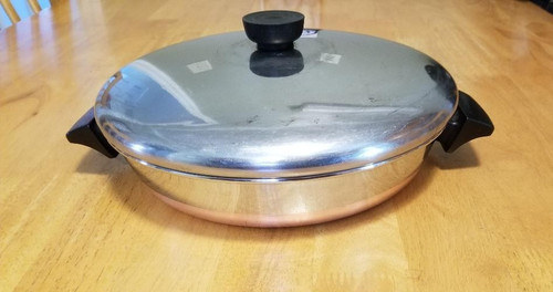 Vintage Early Revere Ware 10" pan Deep Skillet Copper Bottom 2 Bakelite Handles