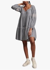 Lucky Brand Dress Embroidered Tiered Long-Sleeve Mini Size X-Small