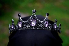 Gothic Silver Purple Crystal Tiara Bridal Black Crown Birthday