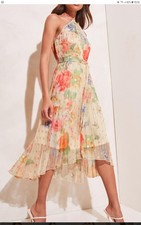 Lipsy Floral Print Pleated High Low Dress Size uk 14