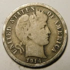 1914 P Barber Dime 90% Silver G-VG  "Actual Coin Pictured - Not Cleaned"
