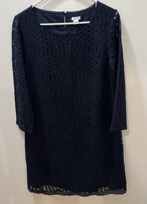 J. Crew Three-quarter Sleeve Eyelet Lace Dress Navy Blue | Size 8