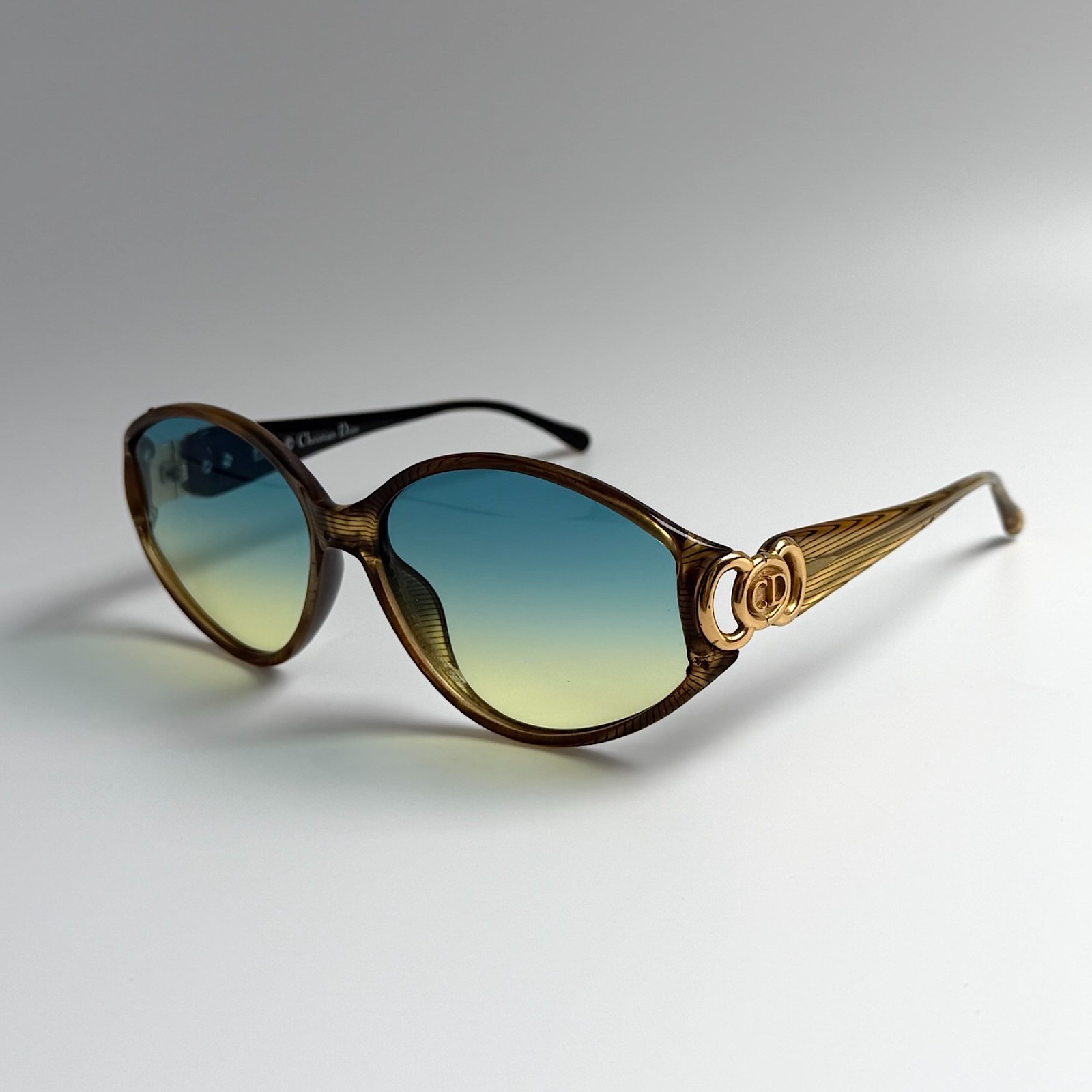 Christian Dior Sunglasses Oversized Authentic Gold Blue Green Ombre CD 2850 Logo