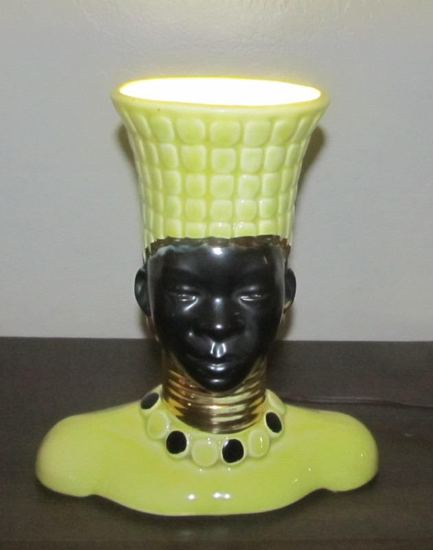 MCM BLACKAMOOR NUBIAN QUEEN TV LAMP TABLE LAMP CERAMIC LIGHT RARE 1950's
