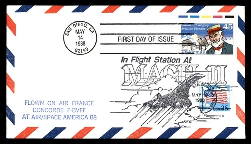 Mayfairstamps US FDC 1988 Samuel P Langley Airplane Air France First Day Cover a
