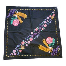 VTG Harley-Davidson 28" Bandana Eagle Rose Floral Black Large Scarf Print USA