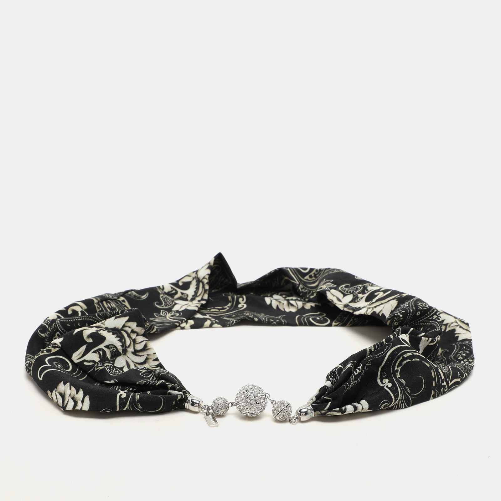 Etro BlackWhite Printed Silk Crystal Detail Neck Infinity Scarf