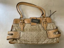 GUESS Canvas & Leather Purse Double G Logo Brown NEW  Shoulder Bag