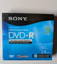 NEW 3 Pack Sony Handycam DVD-R 2.8 GB Double Sided 60 Min NIB