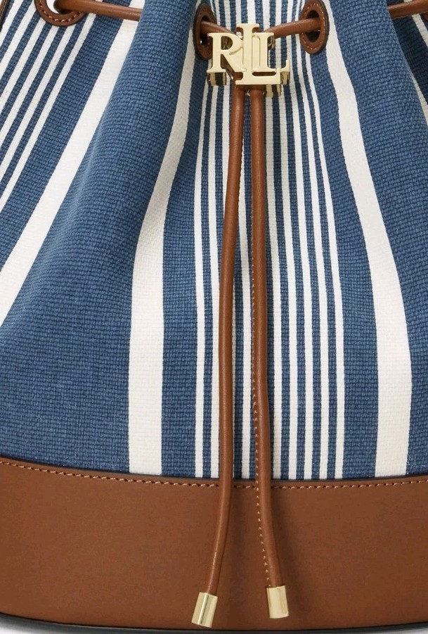 Ralph Lauren Andie Blue & Cream Striped Xbody Canvas Leather Bucket Bag RRP£369 image 4
