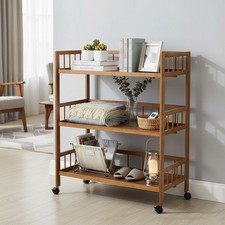 Large 3 Tier Storage Trolley Cart on Wheels Kitchen Bathroom Rolling Rack Bamboo