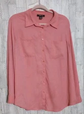 Style & Co Blouse L/S Collared Solid Button Up Career Basic Peach/Pink Sz Large