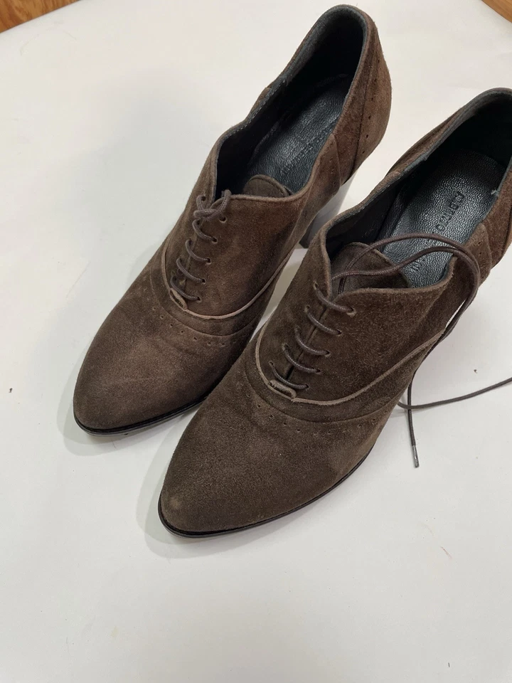 Tacones Oxford Alberto Fermani Marrón Gamuza Con Cordones Talla 37 Hechos en Italia Foto 4 de 4
