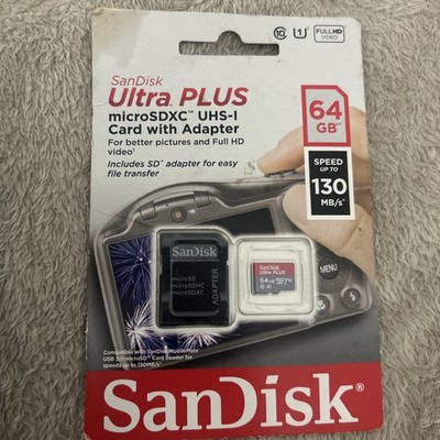 SANDISK Ultra Plus 64GB microSDXC UHS-I Card w/ Adapter Speed Up to 130MB/s*New