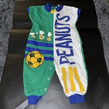 Vintage Toddler Baby Peanuts Snoopy Soccer 12 M Romper Jumpsuit Made In the USA