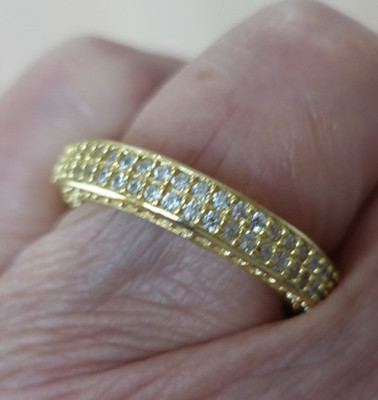Ungewöhnlicher Memoire-Ring aus vergoldetem Silber mit Zirkonia, Größe 58