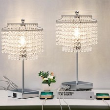 Luvkczc Crystal Table Lamp with Touch Control Set of 2, USB Silver, 2 Pack