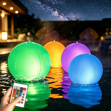 Solar Floating Pool Lights - Color Changing Light up Pool Balls 4 Pack 14 In