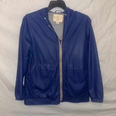 Weatherproof Vintage Men's Blue Hooded Zip-Up Rain Coat Jacket Size M