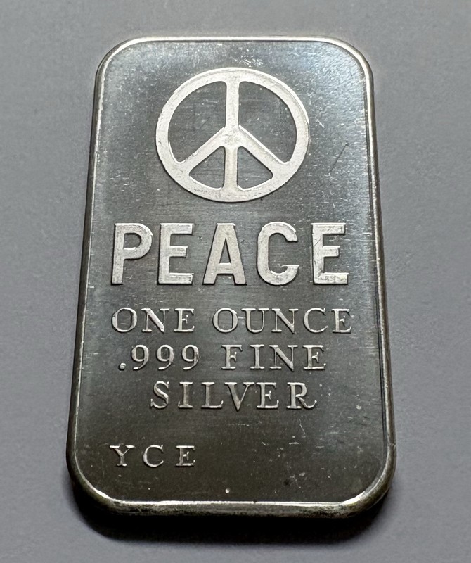 Rare Vintage 1970 YCE Yonkers Mint Peace Sign 1 oz 999 Silver Art Bar - YC1 NICE