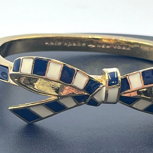 Kate Spade New York Blue White Striped Ribbon Bow Nautical Bangle Bracelet - 第 2/8 張圖片
