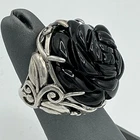 Vintage 925 Sterling Silver Black Rose Statement Ring/ Size 5