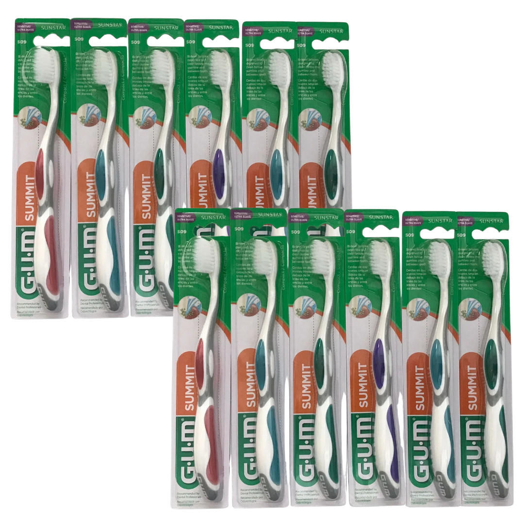 12-Pack GUM Summit Soft Bristle Toothbrush Compact Head, 509