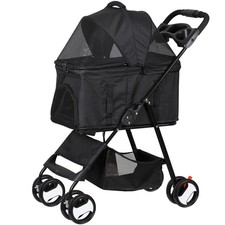 Dog Stroller 3-in-1 Folding 4 Wheels Pet Cat Stroller for Medium Small Dog Black