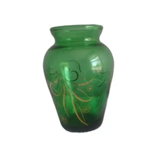 VINTAGE Anchor Hocking Emerald Green with Gold Gilding Bud Vase item #A042