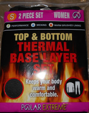 Polar Extreme Women s Small Top Bottom Thermal Base Layer Set New Small Black