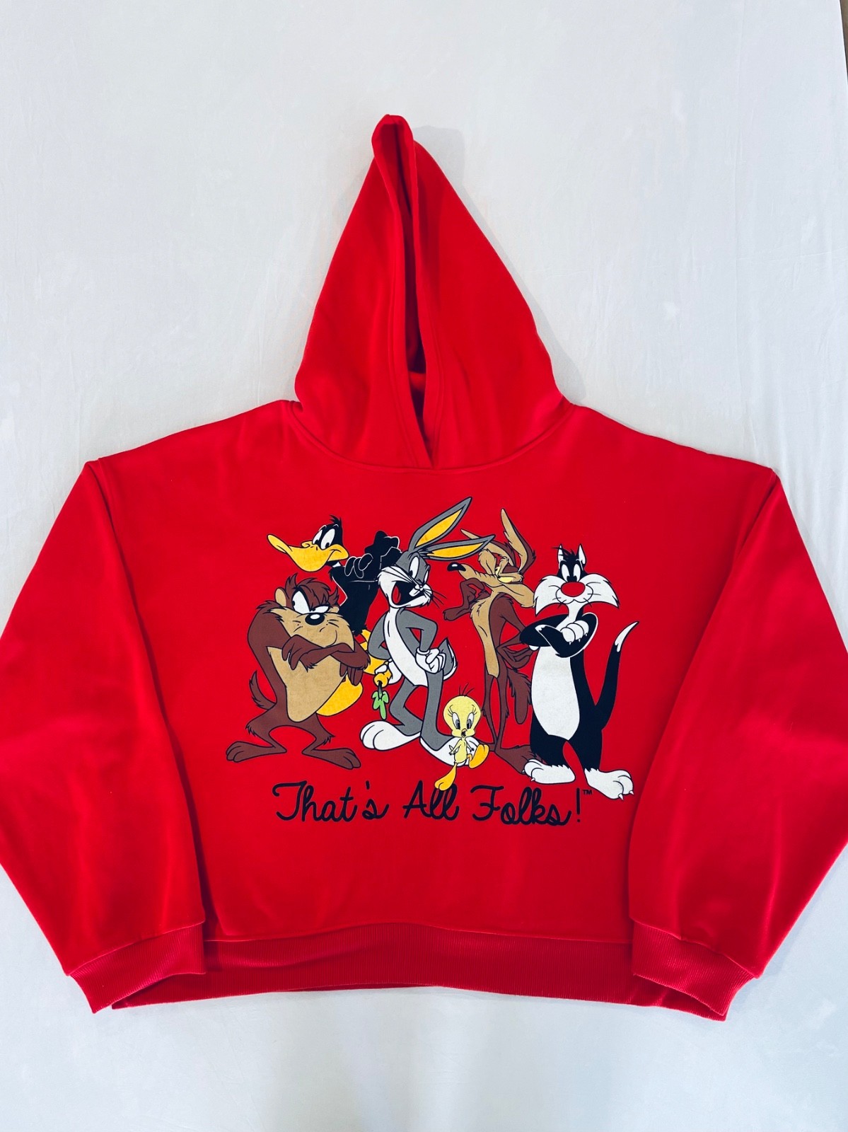 Looney Tunes “That’s All Folks!” Women's Red Hoodie Sweatshirt Long Sleeve Sz 1X
