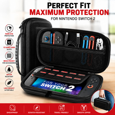 Hard Carrying Case for Nintendo Switch 2 Travel Protective Storage Bag Large