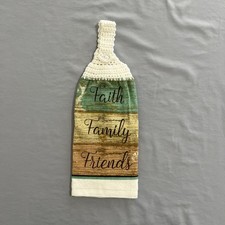 Handmade Faith Family Friends Crochet Hanging Kitchen Towel