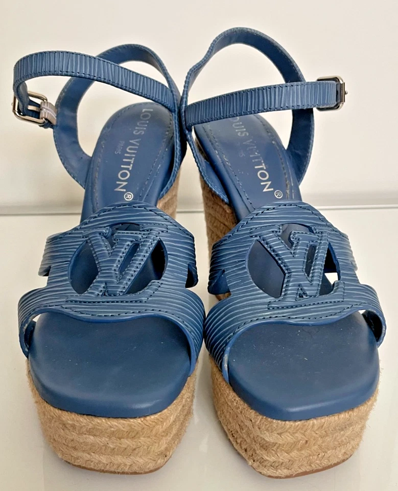 LV Isola Alpargatas de Cuña Louis Vuitton Talla 36 Sandalias de Cuero Azul Talla 6-Us Foto 2 de 4