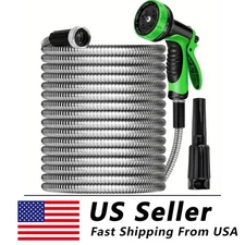 Stainless Steel Metal Garden Water Hose Pipe Flexible Lightweight 25/50/75/100FT