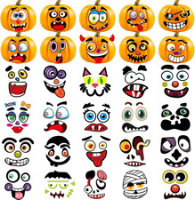 62 Faces Halloween Pumpkin Decorating Stickers - Large Jack-O-Lantern Craft Kits