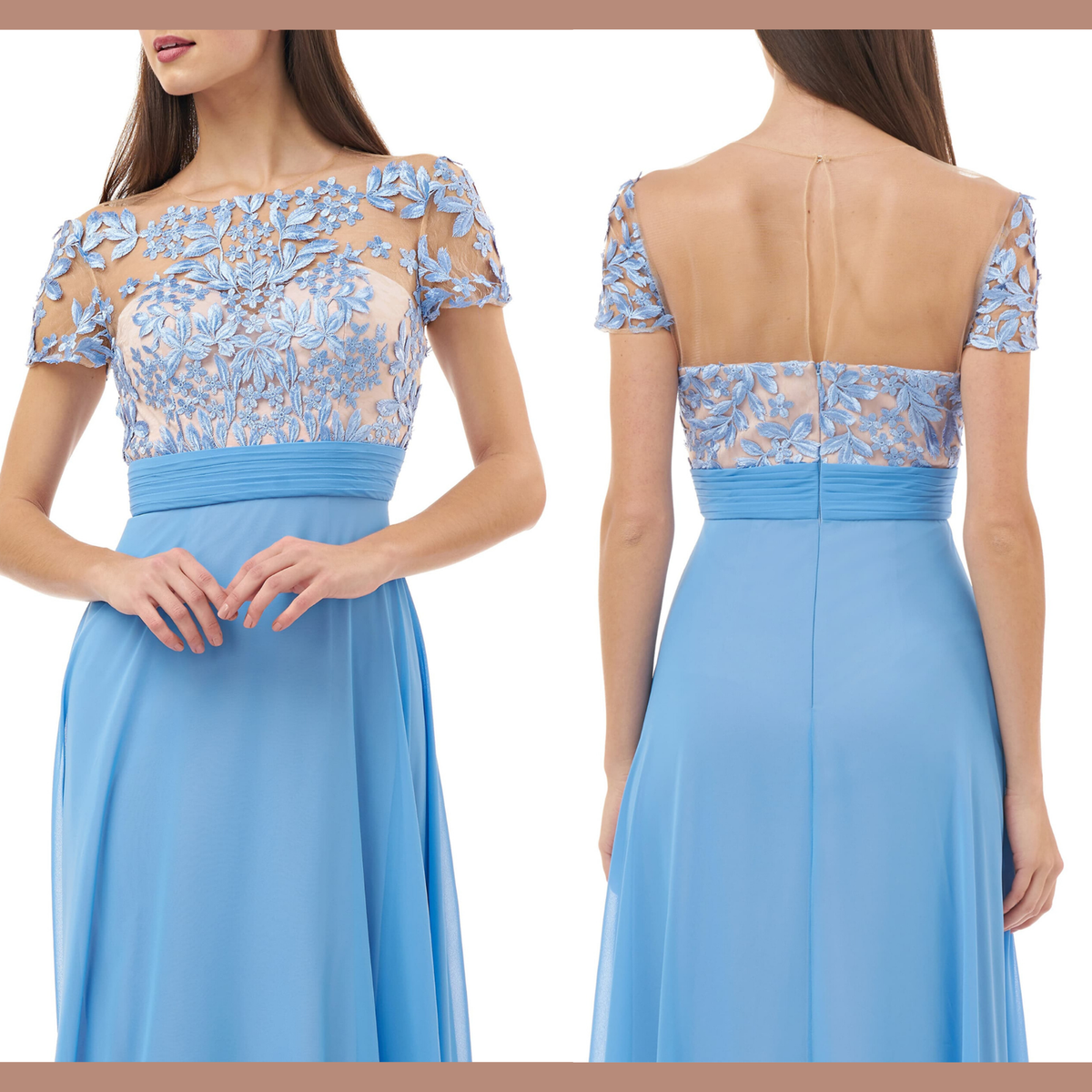 NEW $298 JS Collections Embroidered Illusion Bodice Gown [SZ