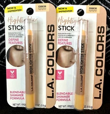 2pk LA COLORS HIGHLIGHTER C68636 DEFINE FEATURES CONTOUR BLENDABLE SHIMMER STICK