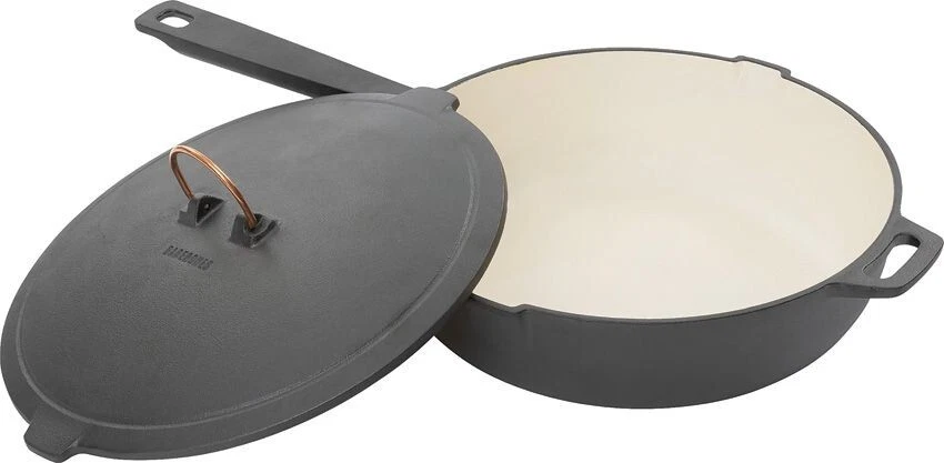 Barebones Living Enamel Lined Cast Iron Skillet With Copper Accents Ergonomic