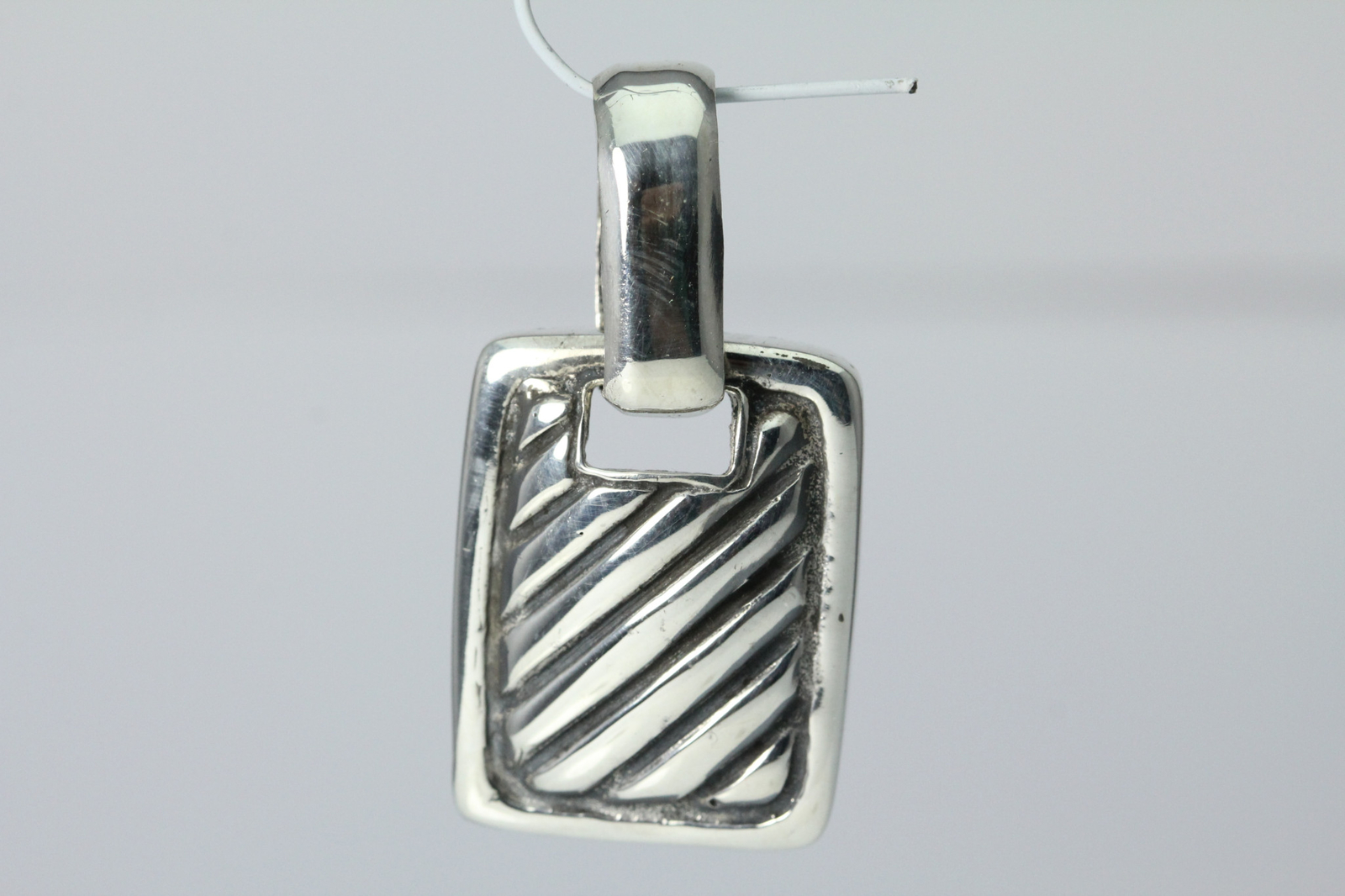 925 SS Large Rectangular Ribbed Pendant with D-Ri… - image 1