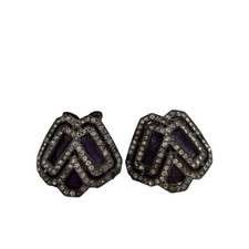 Vintage Shoe Clips Silvertone Rhinestones Purple Velvet 2" Signed