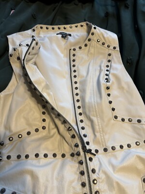 Bebe Ari white leather studded sleeveless zip up dress women s Night out  party | eBay